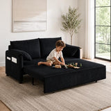 Cozelegti 65" 3-in-1 Convertible Sofa Bed, Pull Out Couch Loveseat Sleeper with Removable Back Pillows, Side Pockets & 2 Pillows for Small Spaces, Living Room, Bedroom – Corduroy, Black