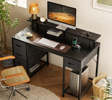 47 inch Computer Desk with 4 Drawers, Gaming Desk with LED Lights & Power Outlets, Work from Home, Black