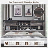 King Size Bed Frame with 54" Tall Headboard with 4 Storage Rack, 2 Drawers