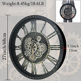TOPPTIK 27 Inch Moving Gear Wall Clock, Oversized Wall Clocks, Clock Living Room Decor, Solid Wood Frame, Battery Operated, Large Wall Clock with Steampunk Industrial for Fireplace(Black)