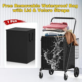 5.0 Cu Ft Folding Shopping Cart - 480 LB Capacity Grocery Cart with 360° Braked Swivel Wheels