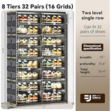 wesimple 32 Pairs Portable Shoe Storage Cabinent of 3-Step Fast Installation,Plastic Shoe Box with Magnetic Clear Door for Entryway, Enclosed Shoe Rack for Sneaker, Heels etc.. (2Row, 8Tier)