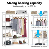 LITTLE TREE Free Standing Wood Closet Clothes Rack,Heavy Duty Grament Rack with Shelves,Hanging Racks for Clothes Clothing Rack for Bedrom,Wardrobe Closet Organizer,350 lb Capacity