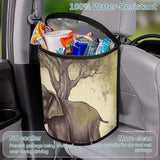 YHNNH Car Trash Can Asian Elephant with Tree Car Trash Bag with Cover and Waterproof Bin for Cars