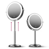 Fancii 9-Inch Lighted Makeup Mirror Height Adjustable with 10X /1X Magnification - Rechargeable, Double Sided LED Vanity Mirror with Light and Stand, 360° Swivel