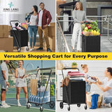 5.0 Cu Ft Folding Shopping Cart - 480 LB Capacity Grocery Cart with 360° Braked Swivel Wheels