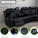 Power Recliner Sofa Sectional Sofa with LED Light for Living Room, Air Leather Reclining Corner Sectional Sofa Set