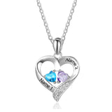 Oseew Personalized 2 Heart Birthstone Necklace for Women 10K 14K 18K Solid Gold Engraved Name Birthday Christmas Mother's Day Jewelry Gifts for Her