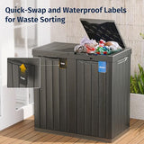 EAST OAK 62 Gallon Outdoor Trash Can | Waterproof Resin Garbage Can with Recycle and Garbage Labels | Gray