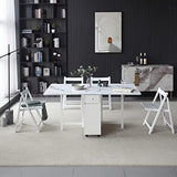 FUNROLUX Folding Dining Table with Rack and 2 Storage Drawers, Movable Extendable Space Saving Kitchen Table in 3 Forms (White)
