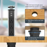 Outlet Hidden UP Socket Electrical Desktop Countertops Worktop Kitchen 1.8m Extention Cord