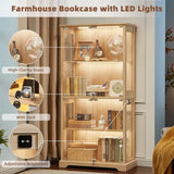 LELELINKY Farmhouse Glass Display Cabinet Set of 3 with Lock, Natural Wood