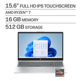 HP 15.6" FHD Touchscreen Laptop, AMD Ryzen 7 7730U, 32GB RAM, 1TB SSD