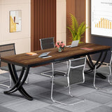 6.5FT Conference Table for 6-8 People, 78 inch Long Rectangular Seminar Table with Strong Metal Frame (1PC, Brown)
