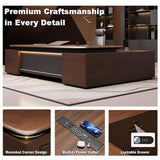 L Shaped Executive Desk with Combination Lock Drawer, 78 inch Large Computer Desk