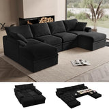 142" Boneless Couch with Storage, 48.6" Extra Deep-High Seat Modular Sectional Sofa with Ottoman