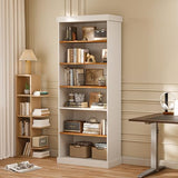 Vyre 70.8" Tall White Bookshelf, Farmhouse Modular Bookcase with 6-Tier Adjustable Shelves