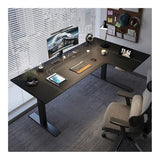 zhongxlla Standing Desk, Adjustable Height L-Shaped Leather PC Desk