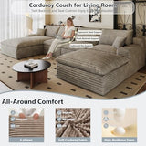 136" Cloud Sectional Couch U-Shaped Chaise with Ottoman