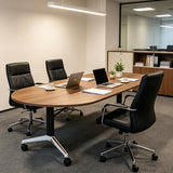 8FT Foldable Rectangle Conference Table, Mobile Meeting Tables with Cable Grommet & Rolling Casters