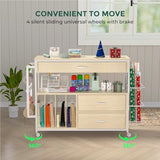 Anrigeail Wrapping Paper Storage & Organizer, Craft Cart with Ribbon & Gift Bag Storage, Wrapping Paper Organizer Holder(3 Wooden Drawers- Oak)