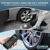 Tire Inflator Portable Air Compressor for Car,Large motor 2x Fast,Tccbac Bike Pumps with 150 PSI High Pressure Gauge and LED Light,Tire Pump Auto Shut-Off