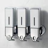 No-Drill 3 Pack 500ml Wall Mounted Soap Dispenser for Bathroom and Kitchen, Shampoo and Conditioner Dispenser Drill Free with Adhesive(Square-Silve)