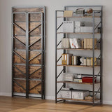 JSB No Assembly Folding Bookshelf, 6 Tier Industrial Metal Book Shelf for Storage