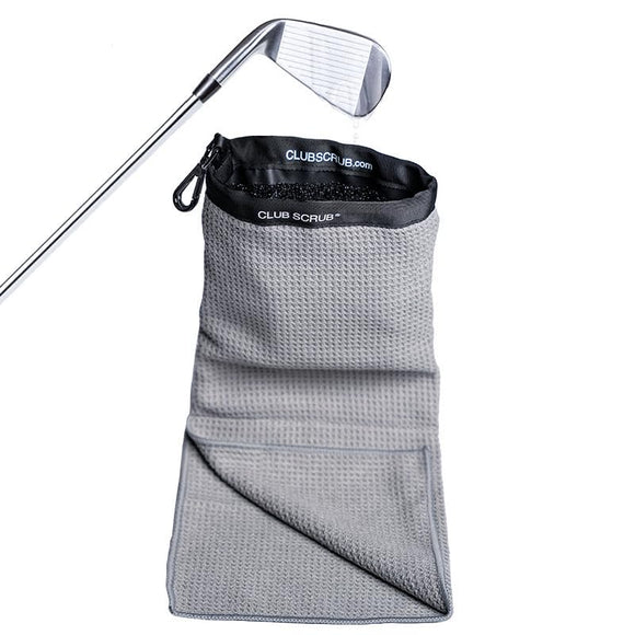 Club Scrub Towel Pro, Golf Club and Ball Cleaning Pouch with Attached Towel, Waterproof Exterior + More (Gray)