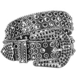 WHIPPY Women Western Rhinestones Belts Men Studded Belt for Jeans Bling Cowgirl Cowboy Waist Belt with Removable Buckle, Black Sequin, S