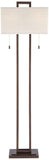 Possini Euro Design Modern Standing Floor Lamp 62" Tall Bronze Brown Openwork Frame 2-Light Oatmeal Linen Fabric Rectangular Shade Decor for Living Room Reading House Bedroom Home Office House