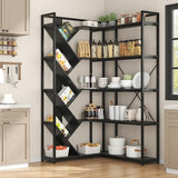Semoic 71" Tall Tree Bookshelf, 5-Tier L-Shaped Corner Bookshelf with Industrial Metal Frame