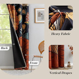 Tyrot Black Boho Floral 100% Blackout Curtains for Bedroom 72 inch Long 2 Panels Mid Century Botanical Black Out Curtains for Living Room Grommet Thermal Insulated Room Darkening Window Drapes,52Wx72L