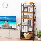 Adjustable 6 Tier Open Bookcase, Rustic Farmhouse Book Shelves, Industrial Wood and Black Metal Bookshelves