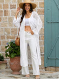 AUGCONE Cardigan Sweaters for Women Crochet Lightweight Summer 3/4 Sleeve Kimonos Long Knit Open Front(White, XL