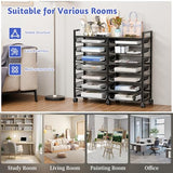 Simple Trending Rolling File Storage Cart, 15-Tier Metal Desk File Organizer with 14 Mesh Sliding Trays