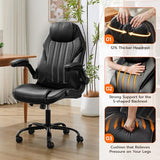 Ylzyxal Office Desk Chair, Ergonomic Computer Chair with Padded Flip-Up Arms and Adjustable Lumbar Support, PU Leather Executive Chair
