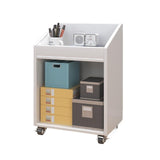 b89PvQuQt Office Cabinet File Cabinet Under Solid Wood Desk, Mobile Storage Side with Wheel, Low Office, Small Bookcase Shelf(White)