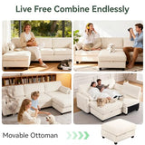 109 Inch Modular Sectional Sofa, L Shaped Couch with Storage Ottoman, Beige