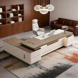 Modern Executive Office Desk with Drawers and Storage, Office Furniture Set for Home or Farmhouse Workspaces