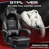 GTPLAYER Gaming Chair with Footrest, Big and Tall Game Chair 350lb Racing Style Computer Chair, Light Gray