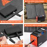 Takki 111Wh Portable Solar Generator Power Station with 21W Foldable Solar Panel, 120W Peak Solar Charger Power Bank with 110V AC DC USB Ports for Camping Emergency Outdoor Home Use