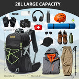 MIVENTO 28L Lightweight Hiking Daypack - Water-Resistant Checkered Nylon Backpack with Outdoor Camping Travel Bag for Men Women (Black)
