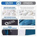 QEZER Down Mummy Sleeping Bag for Adults, 3 Season Lightweight Compact for Camping Backpacking Hiking, 45°F to 18°F Sleeping Bag with 600 Fill Power Down
