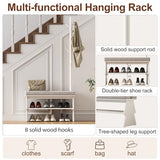 YQJJGL Coat Rack with Shoe Storage,Entryway Shoe Bench whit 8 Hook for Offices Bedroom Living Room,Small Shoe Bench,Walnut