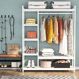 LITTLE TREE Free Standing Wood Closet Clothes Rack,Heavy Duty Grament Rack with Shelves,Hanging Racks for Clothes Clothing Rack for Bedrom,Wardrobe Closet Organizer,350 lb Capacity