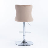 MOOLSUN Rotating Velvet Bar Stools Set of 6, Modern Padded with Nailhead Trim and Tufted Back, Adjustable Swivel Counter Height Stools for Kitchen Island, Bar,Khaki(Silver Base)