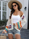 AUGCONE Crochet Cardigans for Women Lightweight Cardigan Colorful Sweaters(Apricot, XL