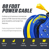 Goodyear Retractable Extension Cord Reel Industrial, 12AWG x 80 ft