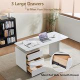 FUNXIBIO 71" Reversible Faux Marble White Office Computer Desk
